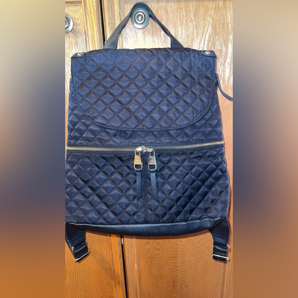 Steve Madden Quilted Black Backpack with Gold Zippers